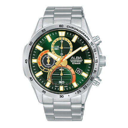 Alba Active AM3965X1 Chronograph Men Green Dial Stainless Steel Strap