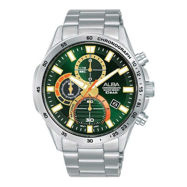 Alba Active AM3965X1 Chronograph Men Green Dial Stainless Steel Strap