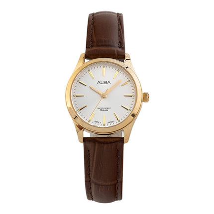 Alba ARX142X1 Ladies Silver Dial Brown Leather Strap