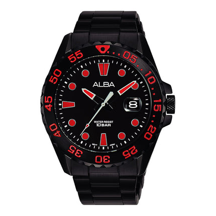 Alba Active AS9N29X1 Men Black Dial Black Stainless Steel Strap