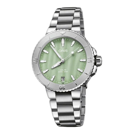 Oris Aquis 01-733-7770-4157-07-8-18-05P Date Ladies Green Mother Of Pearl Dial Stainless Steel Strap