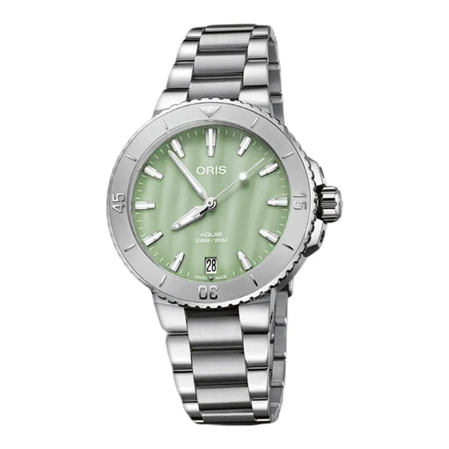 Oris Aquis 01-733-7770-4157-07-8-18-05P Date Ladies Green Mother Of Pearl Dial Stainless Steel Strap