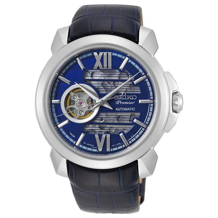 Seiko Premier SSA399J1 Automatic Skeleton Blue Dial Black Leather Strap