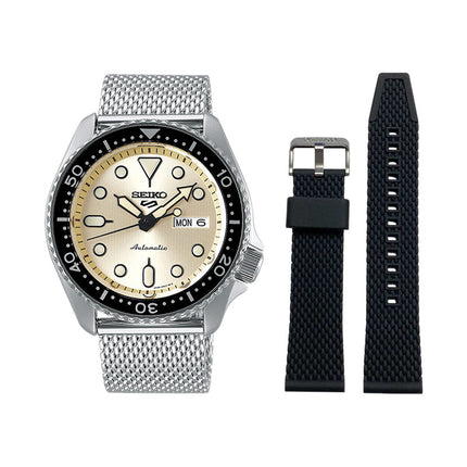 Seiko 5 Sports SRPE75K1-V2 Suits Style Champagne Dial Stainless Steel Strap + Extra Strap