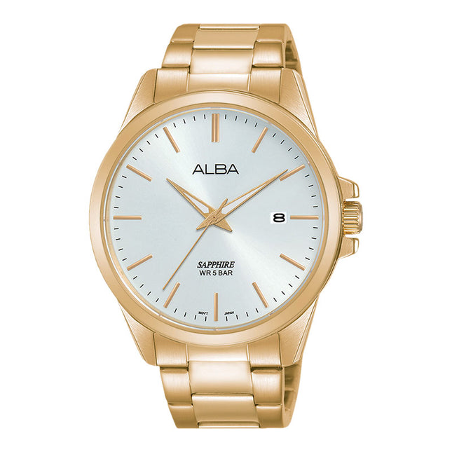 Alba Prestige AS9H98X1 Men Silver Dial Gold Stainless Steel Strap
