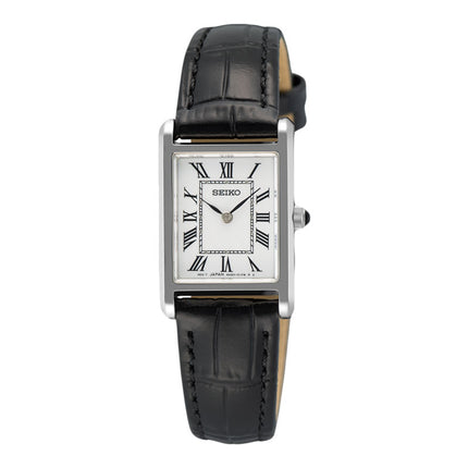 Seiko Classic SWR107P1 Tank Discover More Ladies White Dial Black Leather Strap