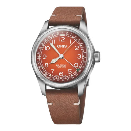Oris x Cervo Volante Big Crown 01-754-7785-4068-LS Pointer Date Orange Dial Brown Leather Strap