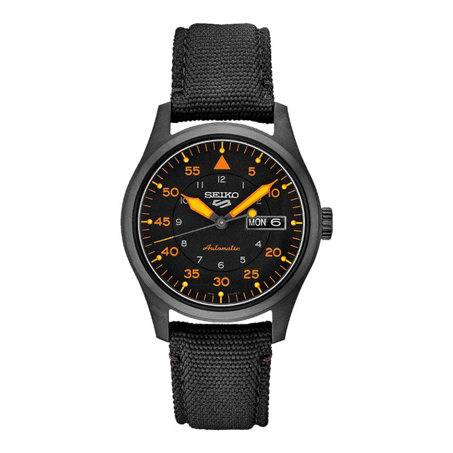 Seiko 5 Sports SRPH33K1 Field Street Style Flieger Automatic Black Dial Black Nylon Strap