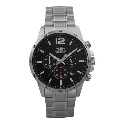 Alba AT3E81X1 Chronograph Men Black Dial Stainless Steel Strap
