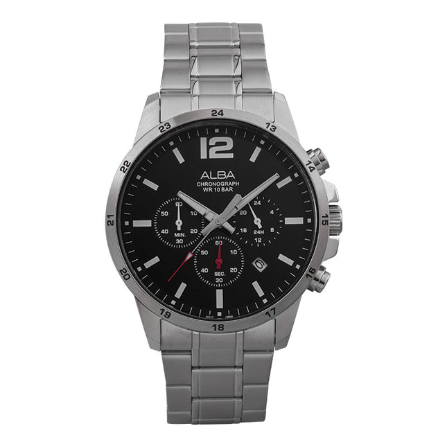 Alba AT3E81X1 Chronograph Men Black Dial Stainless Steel Strap