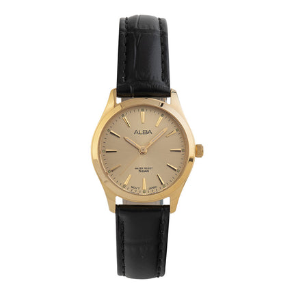 Alba ARX140X1 Ladies Gold Dial Black Leather Strap