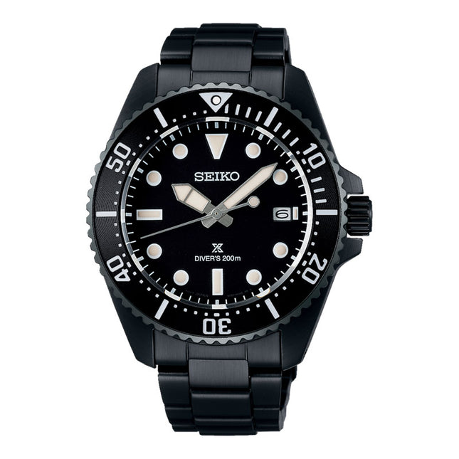 Seiko Prospex SNE599P1 Sea Solar Diver Black Dial Black Stainless Steel Strap