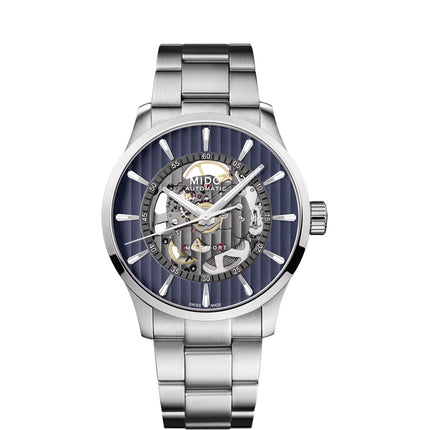 MIDO Multifort M038.436.11.041.00 Skeleton Vertigo Automatic Blue Dial Stainless Steel Strap