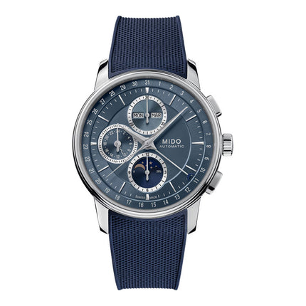MIDO Baroncelli M027.625.17.041.00 Chronograph Moonphase Blue Dial Blue Rubber Strap