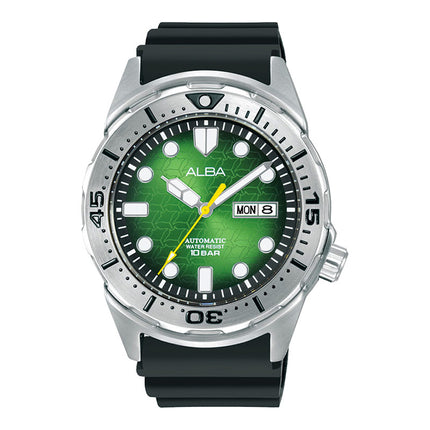 Alba Mechanical AL4447X1 Automatic Men Green Black Gradation Patterned Dial Black Silicone Strap