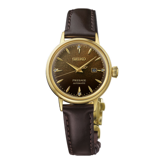 Seiko Presage SRE020J1 Cocktail Time Jamaican Coffee Diamond-Set Brown Leather Strap