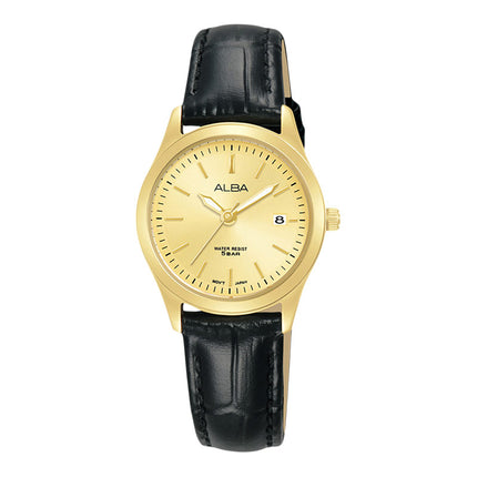 Alba Prestige AH7CG2X1 Ladies Light Champagne Dial Black Leather Strap