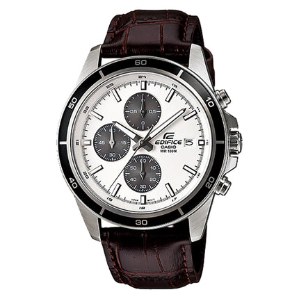 Casio Edifice EFR-526L-7AVUDF Chronograph Panda Men White Dial Brown Leather Strap
