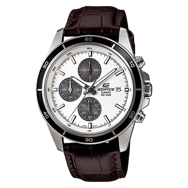 Casio Edifice EFR-526L-7AVUDF Chronograph Panda Men White Dial Brown Leather Strap