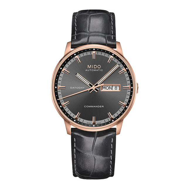 Mido Commander M016.430.36.061.80 Datoday Automatic Black Dial Black Leather Strap