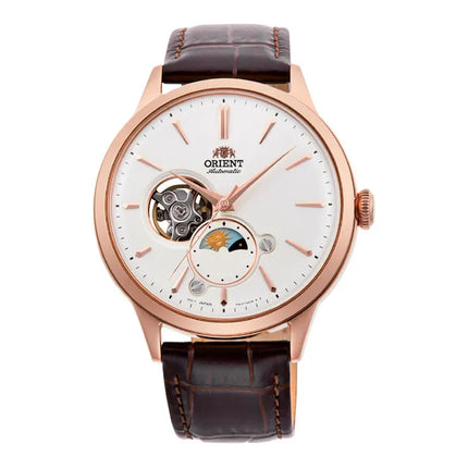 Orient Classic RA-AS0102S Automatic Sun & Moon Open Heart White Dial Brown Leather Strap