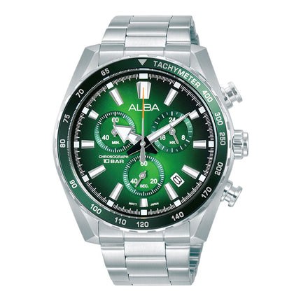 Alba Signa AX7007X1 Men Chronograph Green Dial Stainless Steel Strap