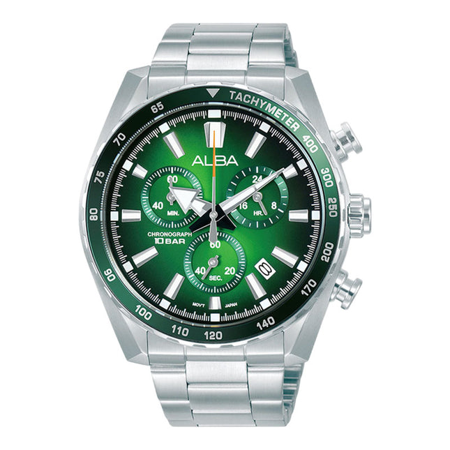 Alba Signa AX7007X1 Men Chronograph Green Dial Stainless Steel Strap