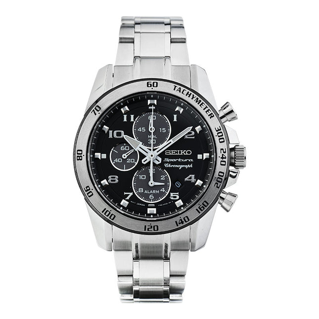 Seiko Sportura SNAE61P1 Chronograph Black Dial Stainless Steel Strap
