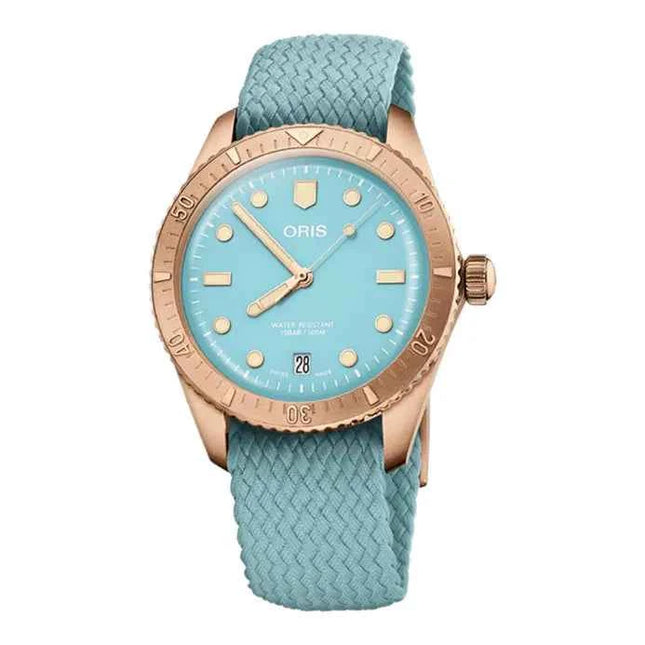 Oris Divers Sixty-Five 01-733-7771-3155-07-3-19-02BRS Cotton Candy Blue Dial Blue Nylon Strap