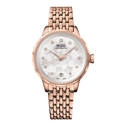 Mido Rainflower M043.207.33.106.00 White Mother Of Pear Dial Rose Gold Stainless Steel Strap