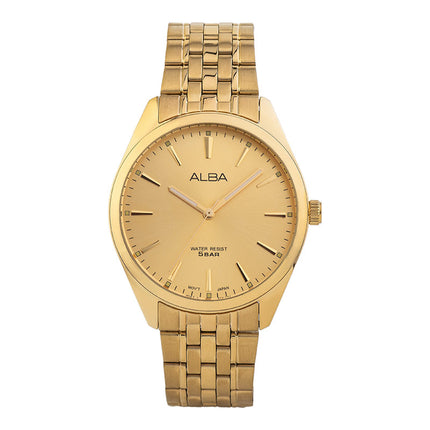 Alba ARX116X1 Men Gold Dial Gold Stainless Steel Strap