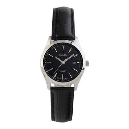 Alba AH7BN9X1 Ladies Black Dial Black Leather Strap