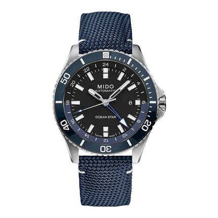 MIDO Ocean Star M026.629.17.051.00 GMT Black Dial Blue Fabric With Leather Strap