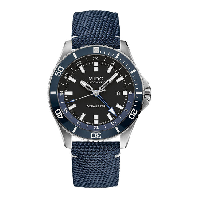 MIDO Ocean Star M026.629.17.051.00 GMT Black Dial Blue Fabric With Leather Strap