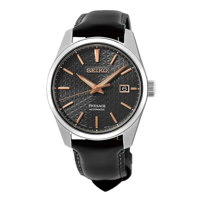 Seiko Presage SPB231J1 Sharp Edged Automatic Grey Dial Black Leather Strap