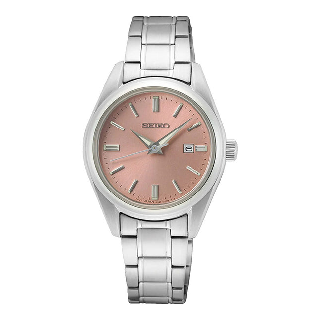 Seiko Ladies SUR529P1 Discover More Pink Salmon Dial Stainless Steel Strap
