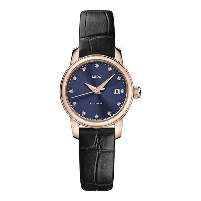 MIDO Baroncelli M039.007.36.046.00 Lady Twenty Five Blue Dial Black Leather Strap 