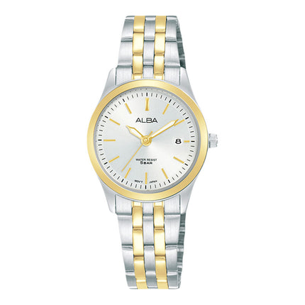 Alba Prestige AH7CF0X1 Ladies Silver White Dial Dual Tone Stainless Steel Strap
