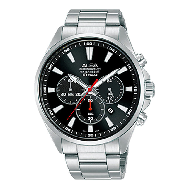 Alba Active AT3G53X1 Chronograph Men Black Dial Stainless Steel Strap