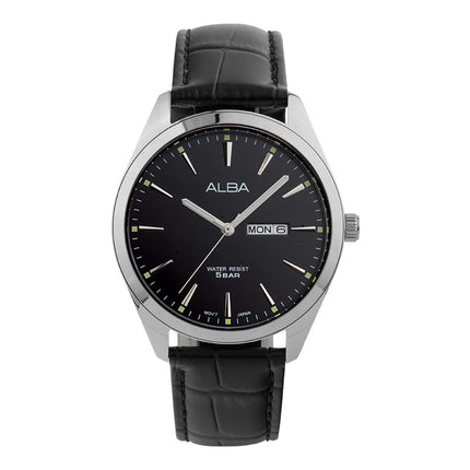Alba AJ6195X1 Men Black Dial Black Leather Strap