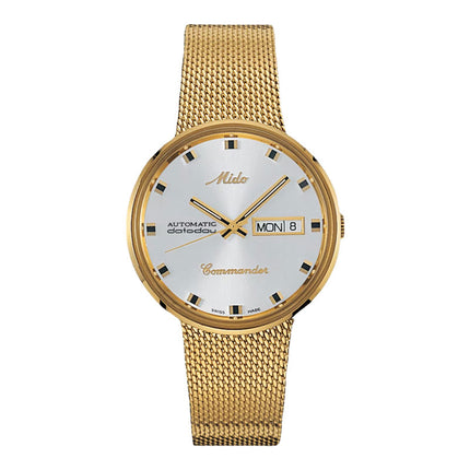 Mido Commander 1959 M8429.3.21.13 Automatic Silver Vintage MIDO Logo Dial Gold Stainless Steel Strap