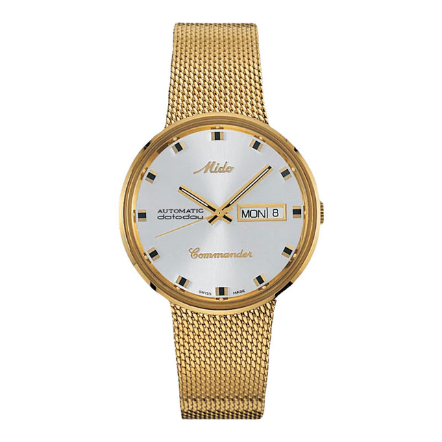 Mido Commander 1959 M8429.3.21.13 Automatic Silver Vintage MIDO Logo Dial Gold Stainless Steel Strap