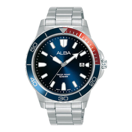 Alba Active AS9U07X1 Men Pepsi Blue Gradation Dial Stainless Steel Strap