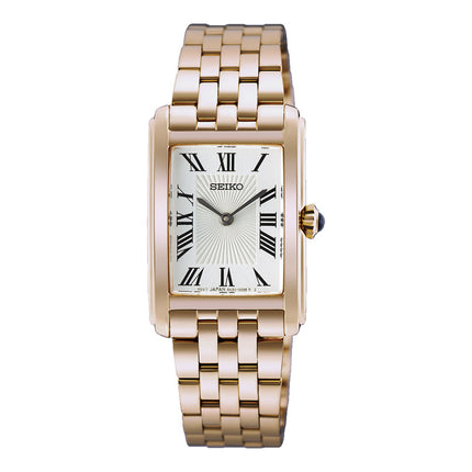 Seiko Classic HGG002P1 Tank Discover More Ladies Silver Dial Rose Gold Stainless Steel