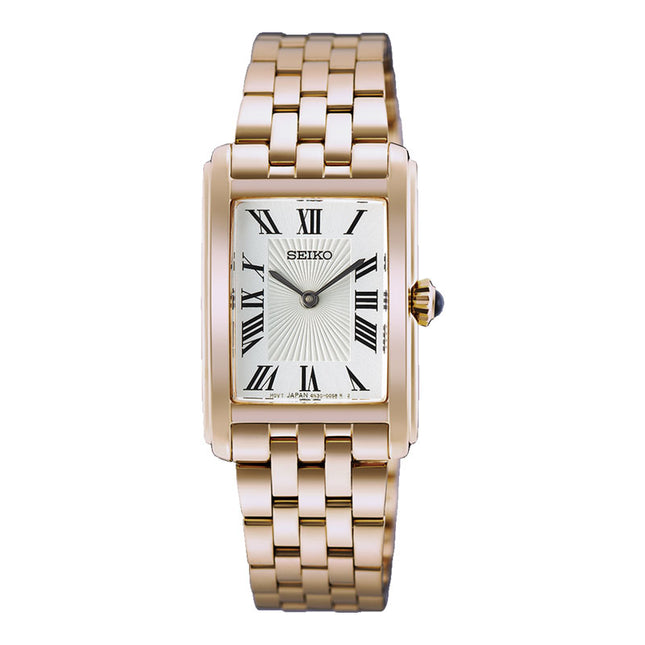 Seiko Classic HGG002P1 Tank Discover More Ladies Silver Dial Rose Gold Stainless Steel