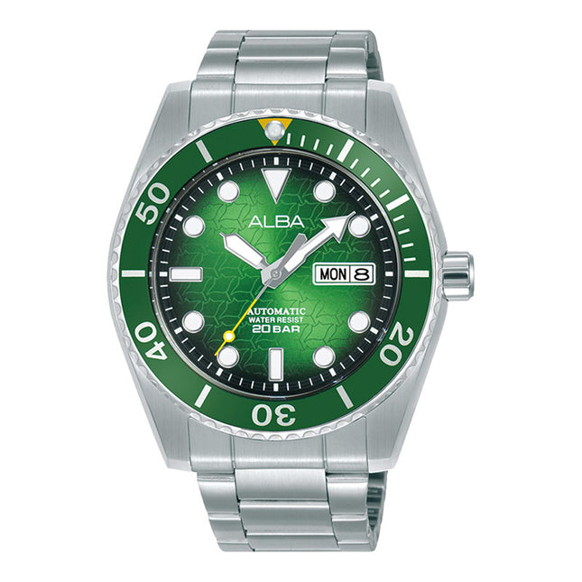 Alba Mechanical AL4437X1 Automatic Men Green Black Gradation Patterned Dial Stainless Steel Strap