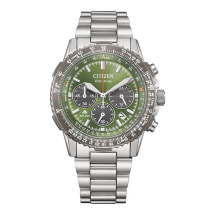 Citizen Promaster Sky Navihawk CA4664-60W Eco Drive Chronograph Green Dial Stainless Steel Strap