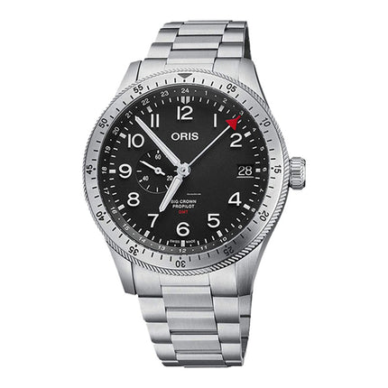 Oris Pro Pilot 01-748-7756-4064-07-8-22-08 Big Crown Timer GMT Black Dial Stainless Steel Strap