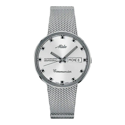 MIDO Commander M8429.4.21.13 1959 Dateday Automatic Silver Dial Mesh Strap