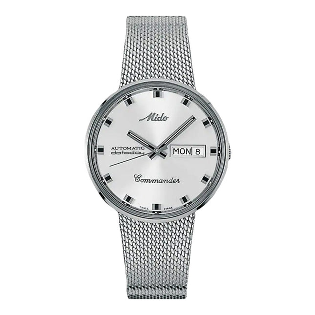 MIDO Commander M8429.4.21.13 1959 Dateday Automatic Silver Dial Mesh Strap